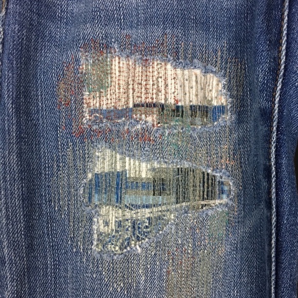 AMERICAN EAGLE Jeans Skinny Patchwork Plaid Boho Distressed Stretch Denim Size 2 - Picture 4 of 16